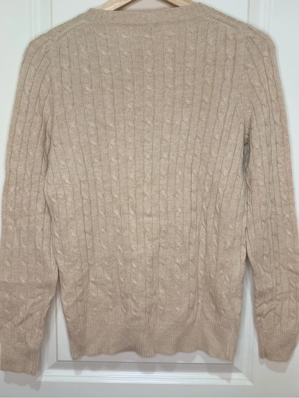 🤍 J.Crew Cable Knit Wool Blend Sweater Small Beige Crewneck Classic Preppy
